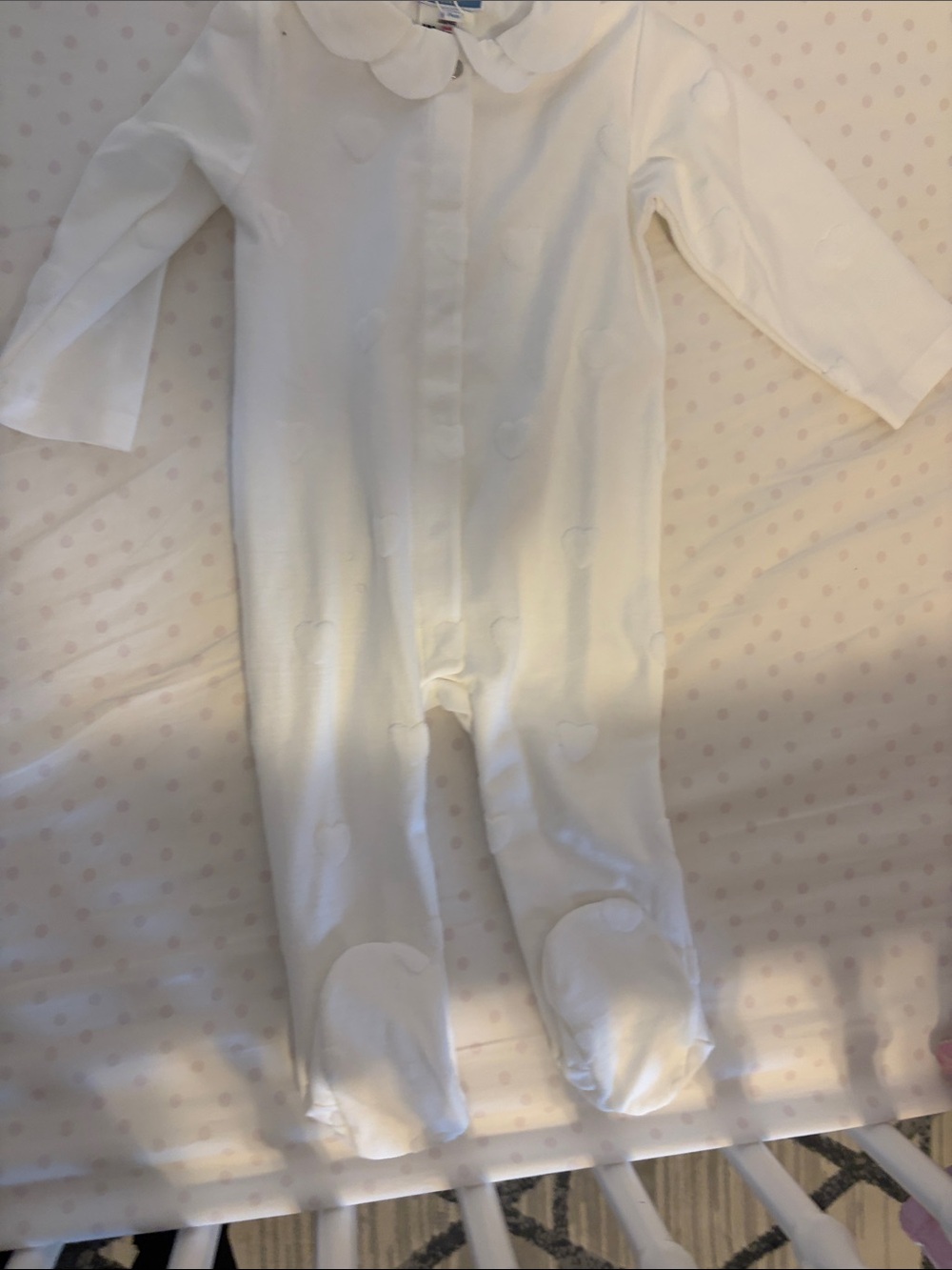 White Baby One-Piece Footed Romper jacadi heart print